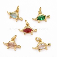 Brass Cubic Zirconia Pendants, Long-Lasting Plated, Real 18K Gold Plated, Dinosaurs, Mixed Color, 10x15x4.5mm, Hole: 3mm, jump ring: 5x1mm(ZIRC-J025-87G)