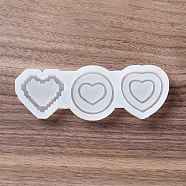 Shaker Molds, DIY Heart with Round Quicksand Silicone Molds, Resin Casting Molds, for UV Resin, Epoxy Resin Craft Making, White, 48x140x13mm, Inner Diameter: 32~40x38~40mm(DIY-G059-A04)