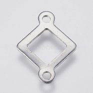 201 Stainless Steel Links connectors, Hollow Rhombus, Stainless Steel Color, 16x12x0.8mm, Hole: 1.5mm(STAS-F139-044P)