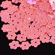 Ornament Accessories, PVC Plastic Paillette/Sequins Beads, Flower, Light Coral, 6x7~7.5x0.4mm, Hole: 1mm, about 35000pcs/500g(PVC-S033-07C)