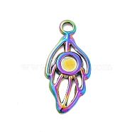 Ion Plating(IP) 304 Stainless Steel Pendant Cabochon Settings, Leaf, Rainbow Color, Tray: 4mm, 25x12x1.5mm, Hole: 2.5mm(STAS-F282-13P)