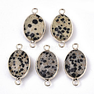 Natural Dalmatian Jasper Links Connectors, with Light Gold Tone Brass Findings, Oval, Faceted, 27.5x14.5x6mm, Hole: 2mm(G-N326-44G)
