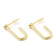 Brass Minimalist Rectangle Stud Earrings, Half Hoop Earrings for Women, Lead Free & Cadmium Free & Nickel Free, Real 18K Gold Plated, 20x15x1.5mm, Pin: 0.9mm(EJEW-A070-02G)