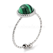Ion Plating(IP) 304 Stainless Steel Ring, Adjustable Synthetic Malachite Rings, Flat Round, 10.5mm, Inner Diameter: Adjustable(RJEW-B059-02P-02)