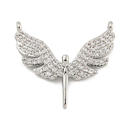 Brass Micro Pave  Cubic Zirconia Pendant, Wings, Clear, 21x23.5x3mm, Hole: 0.8mm(KK-Q812-02A)