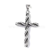 316 Surgical Stainless Steel Big Pendants, Cross Charm, Antique Silver, 56.5x34x6mm, Hole: 8.5x5mm(STAS-E212-22AS-01)