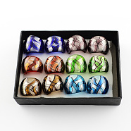 Valentines Day Gift Handmade Silver Foil Lampwork Wide Band Rings, Mixed Color, 17~19mm, about 12pcs/box(RJEW-Q150-M01-B)