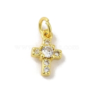 Brass Micro Pave Cubic Zirconia Charms, Real 18K Gold Plated, Cross Charms, Clear, 12x7.5x3mm, Hole: 3mm(KK-M283-20E-01)