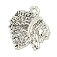 Tibetan Style Alloy Pendants, Cadmium Free & Lead Free, Antique Silver, Indian Chief Head, 20.5x17.5x1.5mm, Hole: 1.8mm(FIND-U015-47AS-02)