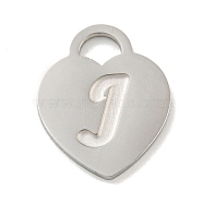 304 Stainless Steel Pendants, Laser Cut, Heart with Letter Charm, Stainless Steel Color, Letter J, 15x12x1mm, Hole: 3x3.5mm(FIND-M017-01P-J)