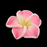Handmade Polymer Clay 3D Flower Plumeria Beads, Pink, 30x11mm, Hole: 2mm(CLAY-Q192-30mm-11)