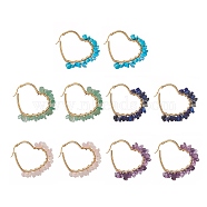Natural & Synthetic Mixed Gemstone Chips Beaded Heart Hoop Earrings, 304 Stainless Steel Jewelry for Women, 45x48x10mm, Pin: 0.6~1.5mm(EJEW-JE05214)