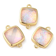 Synthetic Opal Connector Charms, Rack Plating Brass Square Links, Golden, Pink, 16x11x5mm, Hole: 1.4mm(KK-S370-04G-02)