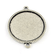 Tibetan Style Alloy Flat Round Cabochon Connector Settings, Cadmium Free & Lead Free, Antique Silver, Tray: 18mm, 27x21x2mm, Hole: 2mm, about 525pcs/1000g(TIBE-Q038-001E-AS-RS)