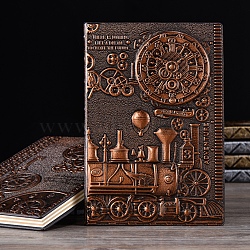 3D Embossed PU Leather Notebook, for School Office Supplies, A5 Steam Train Pattern European Style Journal, Red Copper, 215x145mm(OFST-PW0010-02A)