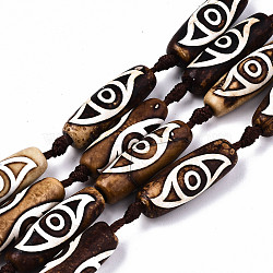 Tibetan Style dZi Beads, Natural Agate Beads Strands,  Dyed & Heated, Oval, 2-Eye, 28~31x9~11mm, Hole: 2.5mm, about 10pcs/strand, 14.96 inch(38cm)(G-S359-255B)