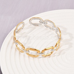 304 Stainless Steel Cuff Bangles for Women, Oval, Ion Plating(IP), Golden & Stainless Steel Color, 1/2 inch(1.3cm), Inner Diameter: 2 inch(5cm)(BJEW-G757-04GP)