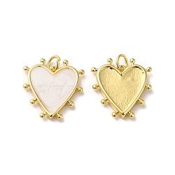 Rack Plating Brass Enamel Pendants, with Jump Ring, Lead Free & Cadmium Free, Heart Charm, Real 18K Gold Plated, White, 19x18x3mm, Hole: 3.5mm(X-KK-D074-03G-03)