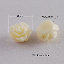 Resin Beads, Flower, Creamy White, 6x4mm, Hole: 1mm(X-RESI-B3455-A17)