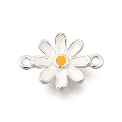 925 Sterling Silver White Enamel Daisy Flower Connector Charms, White, 11x8x1.7mm, Hole: 1mm(STER-F059-07S)