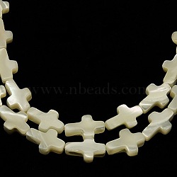 Natural White Mother of Pearl Shell Cross Beads Strands, about 8mm wide, 12mm long, 3mm thick, hole: 1mm, 33pcs/strand, 16 inch(X-SSHEL-F0812C)