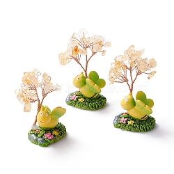Natural Citrine Chips & Resin Pedestal Display Decorations, with Brass Finding, Tree, 71~74x49~53x32~34mm(DJEW-A001-03A)