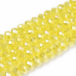 Electroplate Glass Beads Strands, AB Color Plated, Faceted, Rondelle, Champagne Yellow, 6x5mm, Hole: 1mm, about 85~88pcs/strand, 16.1~16.5 inch(41~42cm)(EGLA-A034-T6mm-B21)
