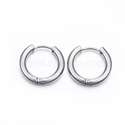 Tarnish Resistant 202 Stainless Steel Huggie Hoop Earrings, Hypoallergenic Earrings, with 316 Surgical Stainless Steel Pin, Stainless Steel Color, 12 Gauge, 14x2mm, Pin: 1mm(A-EJEW-F111-14mm-P)