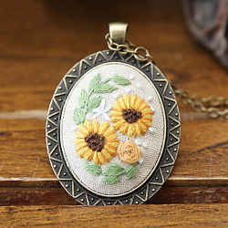 DIY Embroidery Flower Pendant Necklace Making Kit, Including Alloy Cable Chains & Pendant Cabochon Settings, Needle Pin, Cotton Thread, Plastic Embroidery Hoops, PapayaWhip, 460mm(HUDU-PW0001-063B)