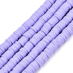 Handmade Polymer Clay Beads Strands, for DIY Jewelry Crafts Supplies, Heishi Beads, Disc/Flat Round, Lilac, 6x0.5~1mm, Hole: 1.8mm, about 290~320pcs/strand, 15.75 inch~16.14 inch(40~41cm)(CLAY-R089-6mm-120)