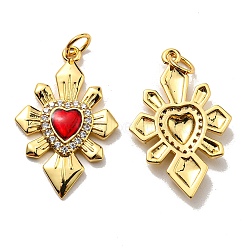 Rack Plating Brass Cubic Zirconia Pendants, with Enamel, Lead Free & Cadmium Free, Long-Lasting Plated, Heart, Real 18K Gold Plated, 27x17x3mm, Hole: 3.6mm(KK-D026-31G)