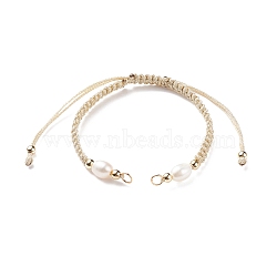 Half Finished Polyester Braided Pearl Bracelet, with Jump Rings, for Adjustable Connector Bracelet Making , Light Khaki, 12-5/8 inch(32cm), 5~6.5mm(AJEW-JB01128-02)