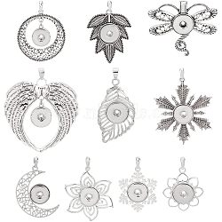 CHGCRAFT 10Pcs 10 Style Alloy Hang Snap Base Pendant, for Interchangeable Snap Charms Jewelry Making, Maple Leaf & Wing & Snowflake, Antique Silver, 43~69x34~68x5~6.5mm, Hole: 8~9x4~6.5mm, 1pc/style(FIND-CA0006-13)