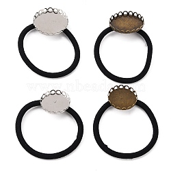 Nbeads 24Pcs 4 Style Elastic Hair Ties, with Iron Tray Settings, Flat Round, Mixed Color, 3.5mm, Inner Diameter: 41mm, Tray: 20.5~25mm 6pcs/style(OHAR-NB0001-22)