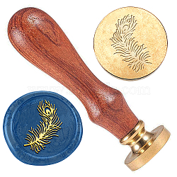 Wax Seal Stamp Set, Golden Tone Sealing Wax Stamp Solid Brass Head, with Retro Wooden Handle, for Envelopes Invitations, Gift Card, Feather, 83x22mm(AJEW-WH0208-975)