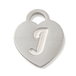 Non-Tarnish 304 Stainless Steel Pendants, Laser Cut, Heart with Letter Charm, Stainless Steel Color, Letter J, 15x12x1mm, Hole: 3x3.5mm(FIND-M017-01P-J)