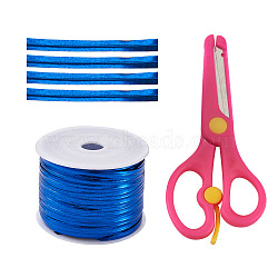 Pandahall Plastic Wire Twist Ties, with Iron Core and Stainless Steel & ABS Plastic Scissors, Blue, 4x0.2mm, about 100yards/roll, 1roll(AJEW-TA0017-18D)