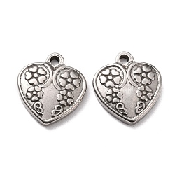 304 Stainless Steel Pendants Cabochons for Enamel, Heart with Flower, Stainless Steel Color, 17x15x3mm, Hole: 1.6mm(STAS-B024-86P)