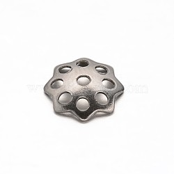 Tarnish Resistant Multi-Petal Flower 304 Stainless Steel Bead Caps, Stainless Steel Color, 8x2mm, Hole: 1mm(STAS-E103-12B)