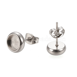 304 Stainless Steel Stud Earring Settings, with Ear Nuts, Flat Round, Stainless Steel Color, 8.5mm, Pin: 0.8mm, Tray: 6mm(X-STAS-K202-05B-P)
