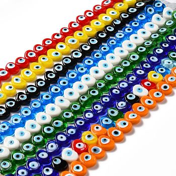 Handmade Evil Eye Lampwork Beads Strands, Heart, Mixed Color, 11.5x14x4.5mm, Hole: 1.2mm, about 28pcs/strand, 12.40''(31.5cm)