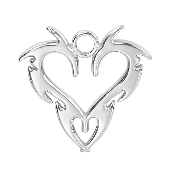 Stainless Steel Pendants, Dragon Heart Charms, Stainless Steel Color, 20x20x2mm, Hole: 2.5mm
