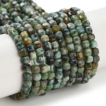Natural African Turquoise(Jasper) Beads Strands, Faceted, Cube, 3x3x3mm, Hole: 0.7mm, about 129pcs/strand, 15.35 inch(39cm)
