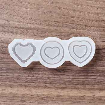 Shaker Molds, DIY Heart with Round Quicksand Silicone Molds, Resin Casting Molds, for UV Resin, Epoxy Resin Craft Making, White, 48x140x13mm, Inner Diameter: 32~40x38~40mm