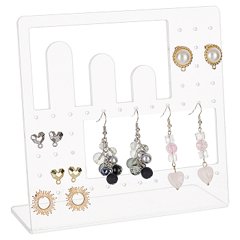 Transparent Acrylic Earring Display Stands, L-Shaped Earring Stud Organizer Holder, Rectangle, Clear, 14.5x5.7x14.9cm, Hole: 2mm