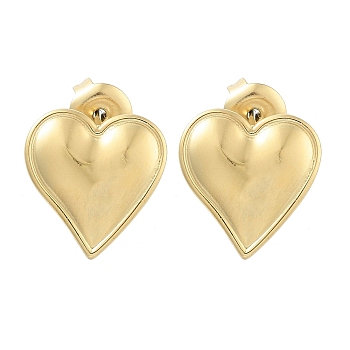 304 Stainless Steel Stud Earrings, Heart, Real 14K Gold Plated, 13.5x13mm
