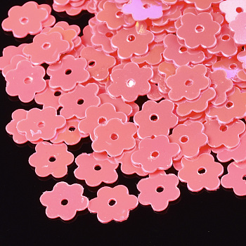 Ornament Accessories, PVC Plastic Paillette/Sequins Beads, Flower, Light Coral, 6x7~7.5x0.4mm, Hole: 1mm, about 35000pcs/500g