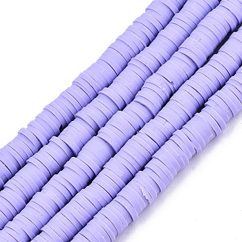 Handmade Polymer Clay Beads Strands, for DIY Jewelry Crafts Supplies, Heishi Beads, Disc/Flat Round, Lilac, 6x0.5~1mm, Hole: 1.8mm, about 290~320pcs/strand, 15.75 inch~16.14 inch(40~41cm)
