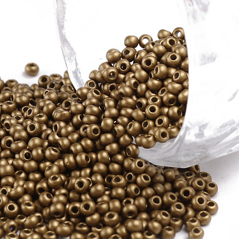 11/0 Grade A Round Glass Seed Beads, Baking Paint, Dark Goldenrod, 2.3x1.5mm, Hole: 1mm, about 48500pcs/pound