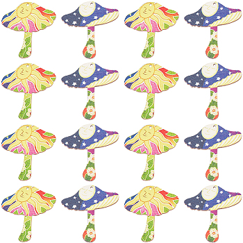 20Pcs 2 Styles Printed Wooden Pendants, Mushroom Charms with Sun, for DIY Jewelry Decorated Making, Mixed Color, 45x43~45x2mm, Hole: 2mm, about 10pcs/style